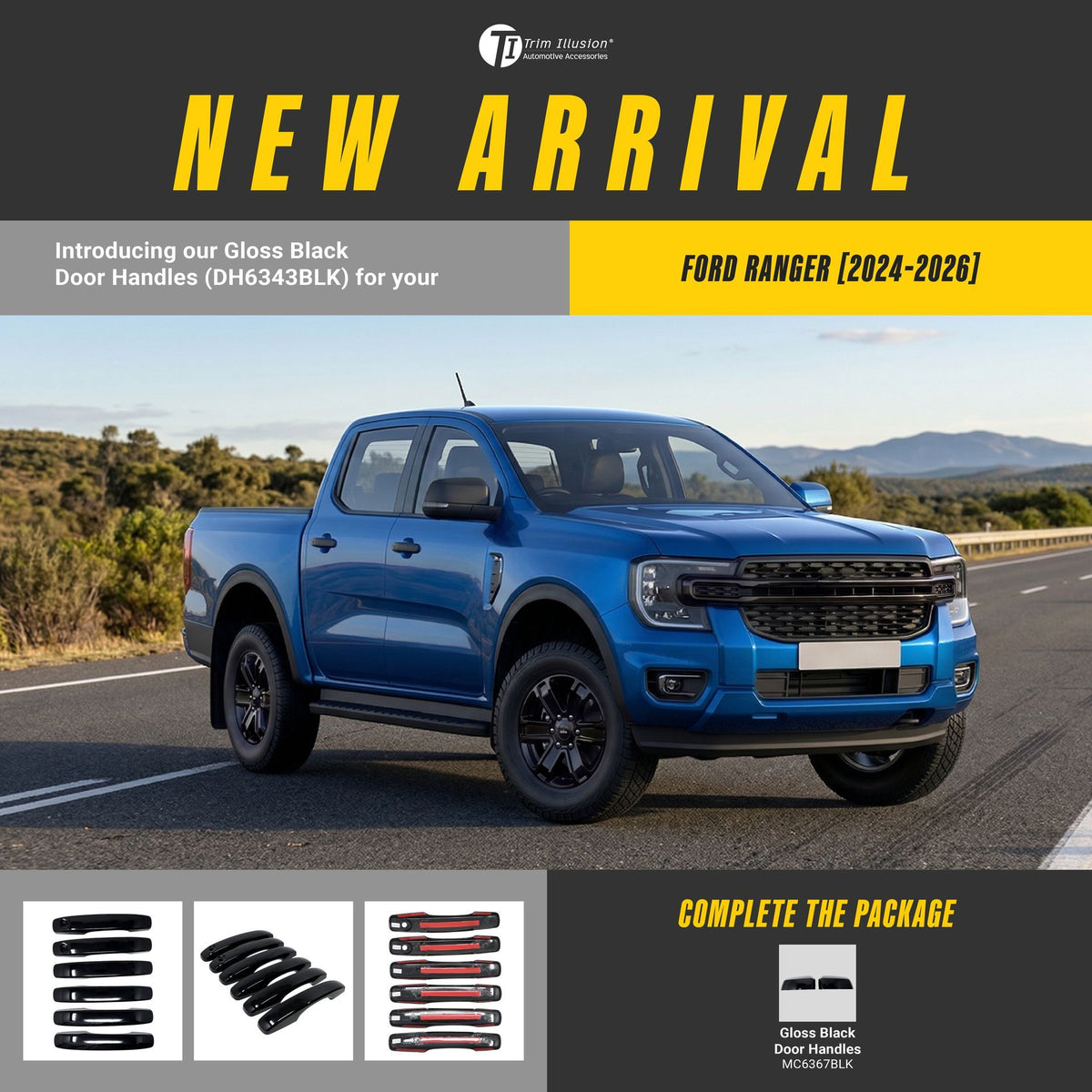 Trim Illusion DH6343BLK gloss black door handle covers for 2024-2026 Ford Ranger - image 14
