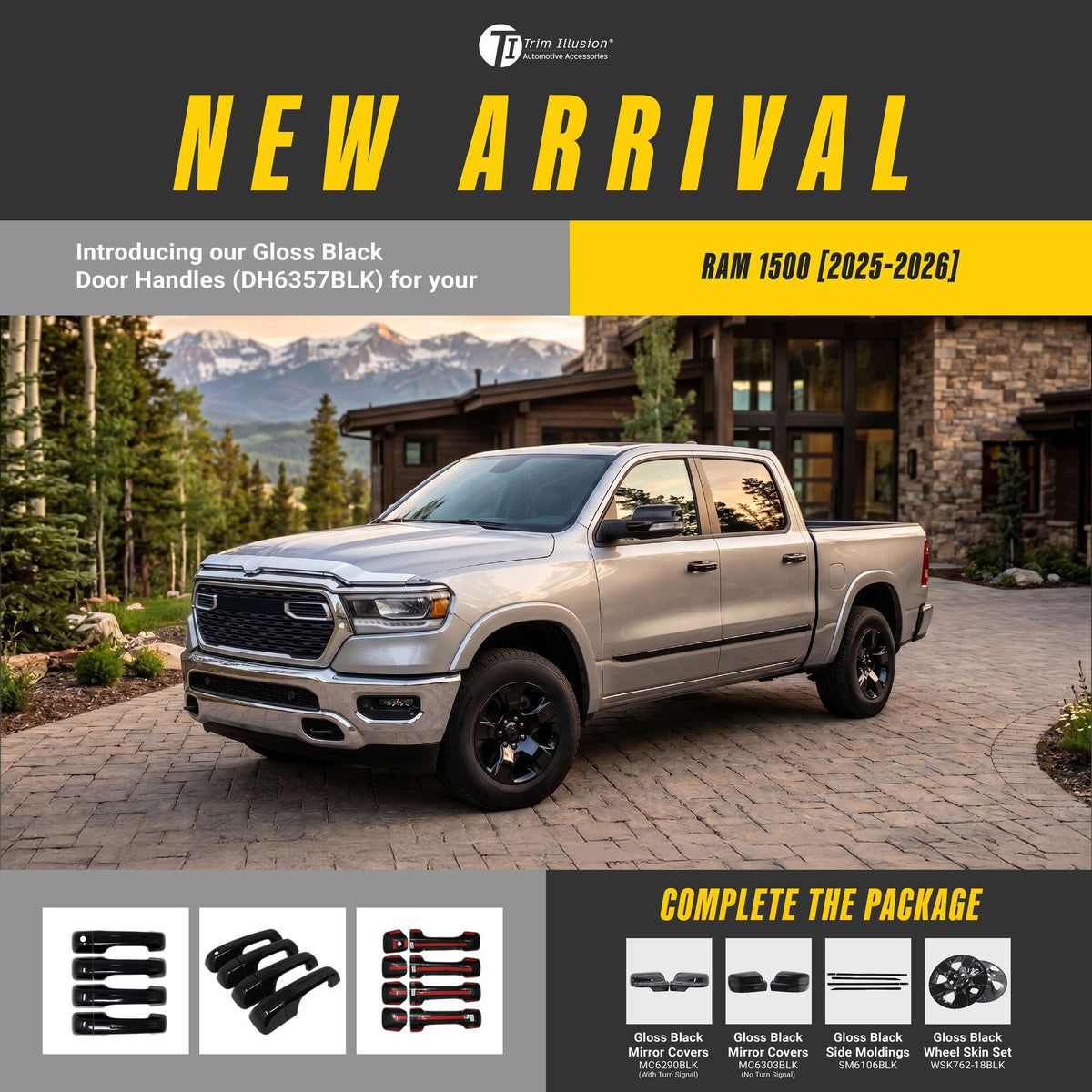 Trim Illusion DH6357BLK gloss black door handle covers for 2025-2026 Ram 1500 - image 12