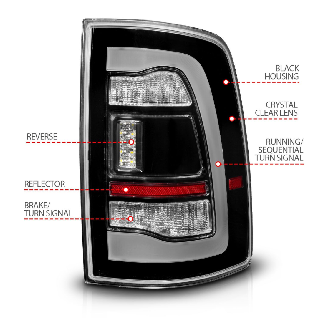 Dodge Ram 1500 09-18 / Ram 2500/3500 10-18 Full LED Black w/ Clear Lens Amber Sequential Tail Lights FITS ALL MODELS