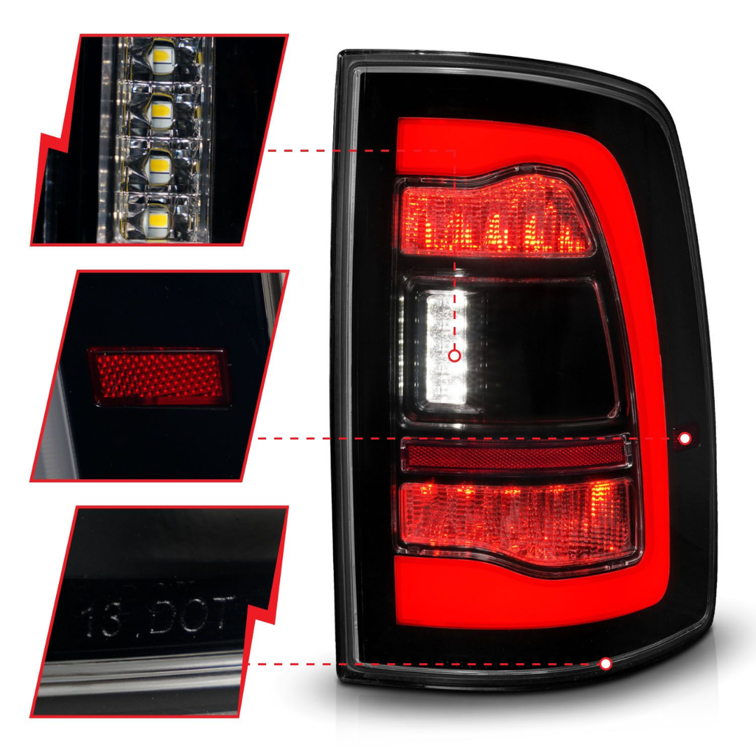 Dodge Ram 1500 09-18 / Ram 2500/3500 10-18 LED Black w/ Smoke Lens Sequential Tail Lights FITS ALL MODELS