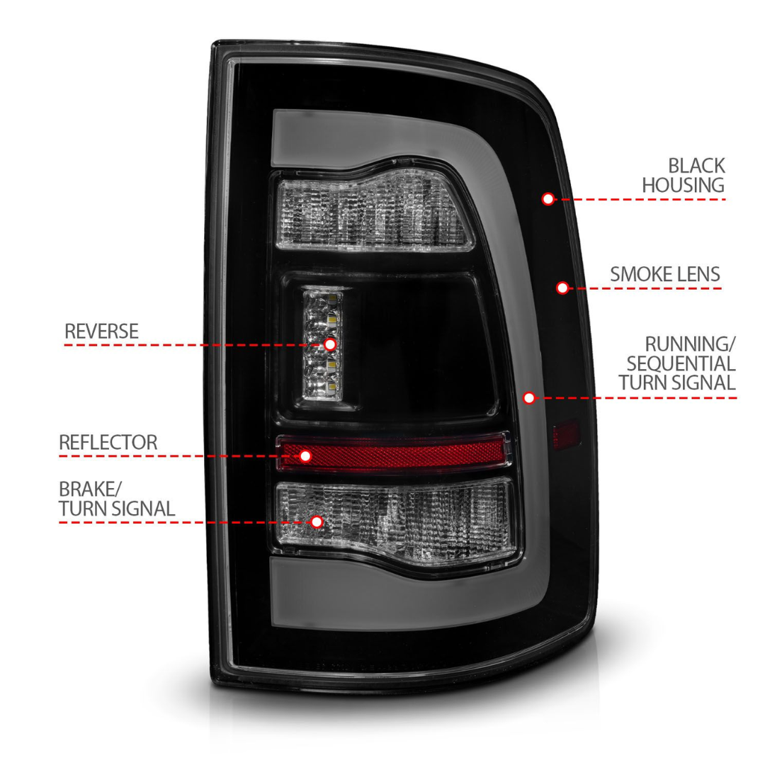 Dodge Ram 1500 09-18 / Ram 2500/3500 10-18 LED Black w/ Smoke Lens Sequential Tail Lights FITS ALL MODELS