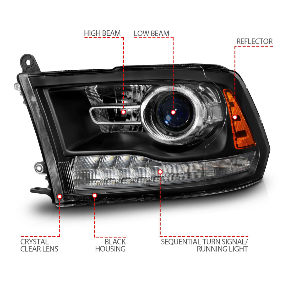 Dodge Ram 1500 09-18 Ram 2500/3500 10-18 Matte Black Projector Headlights W/ Sequential Signals (FOR ALL MODELS)