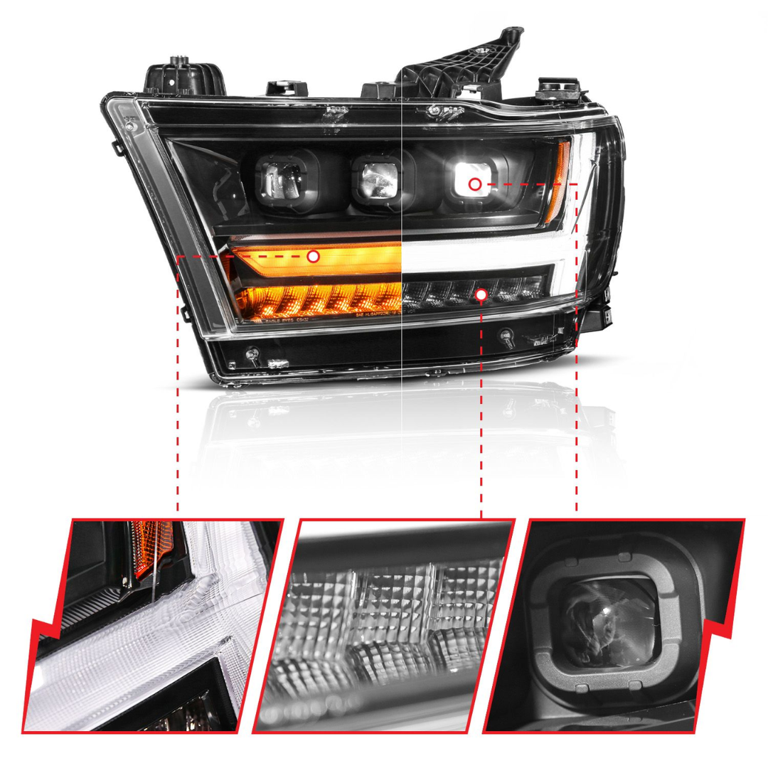Dodge Ram 1500 (NEW BODY) 19-24 Full LED Projector Light Bar Headlights W/ Initiation & Sequential Signals (FOR HALOGEN MODELS ONLY)