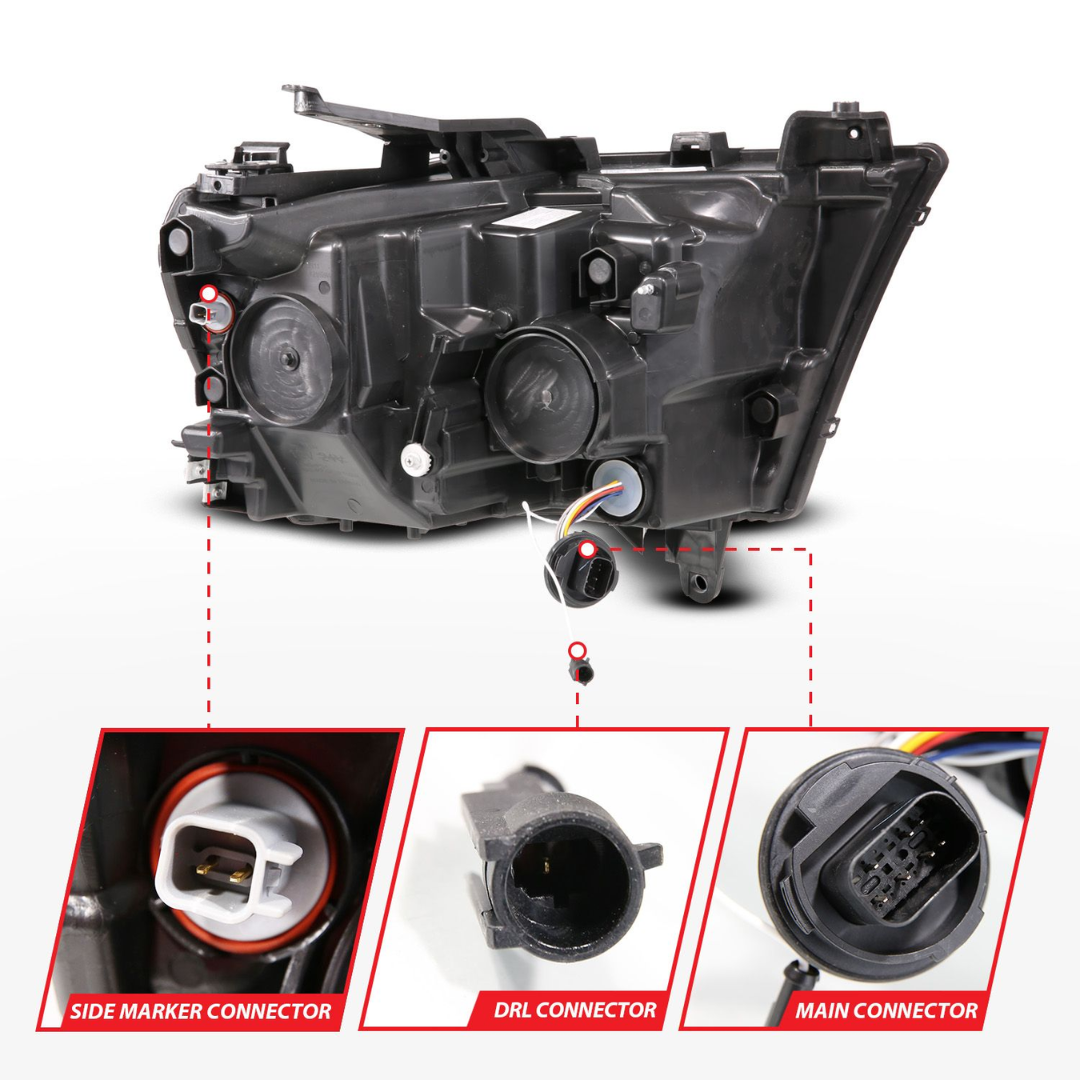 Dodge Ram 1500 (NEW BODY) 19-24 Full LED Projector Light Bar Headlights W/ Initiation & Sequential Signals (FOR HALOGEN MODELS ONLY)