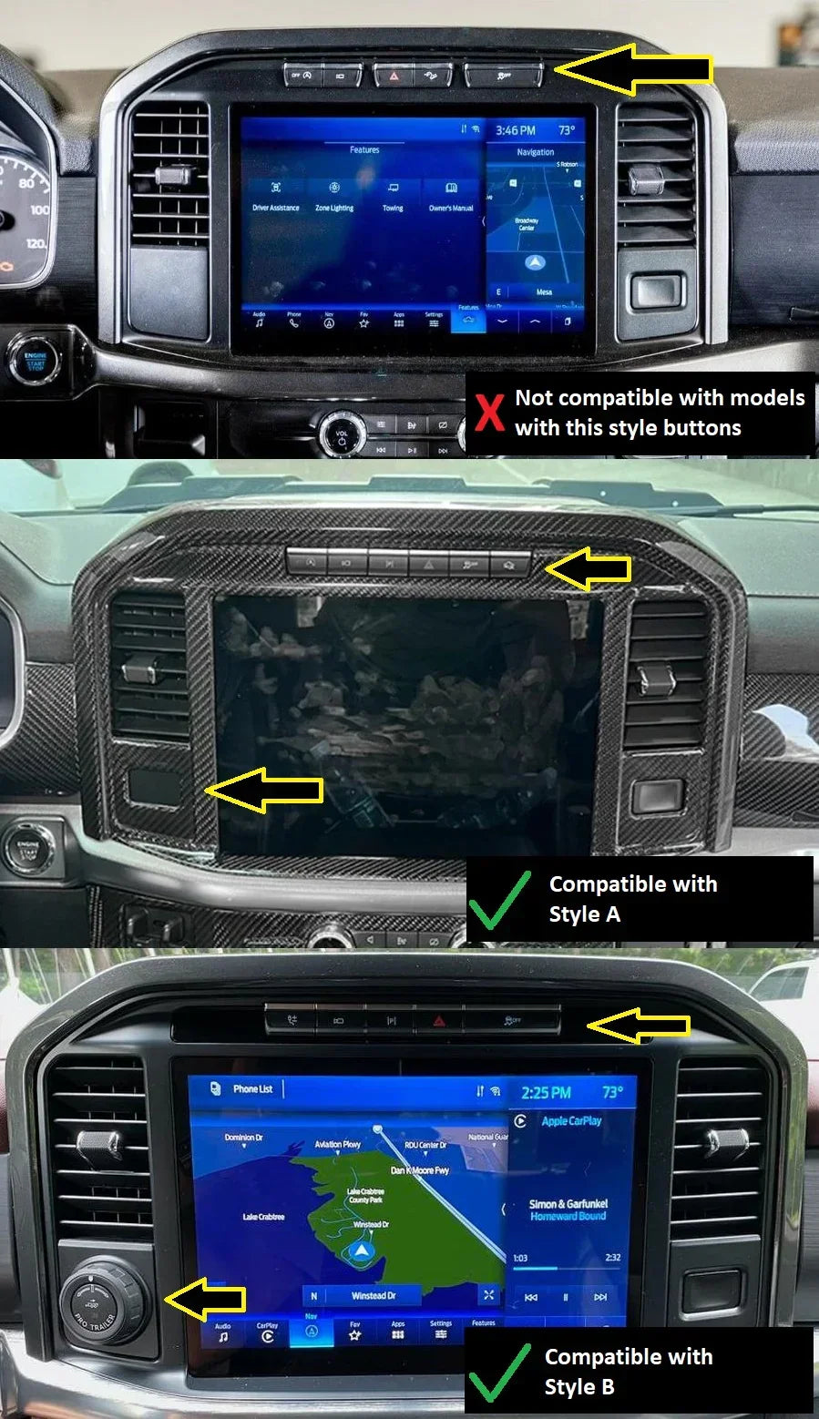 Real Carbon Fiber Infotainment Screen Trim Cover for 2021+ Ford F-150