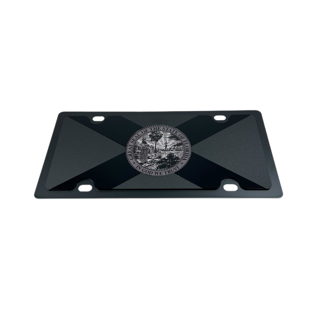 Florida State Flag Blacked Out Carbon Steel License Plate