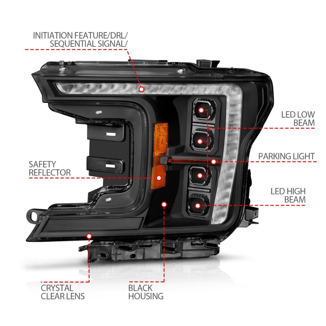 FORD F-150 18-20 Z-SERIES FULL LED Projector Plank Style Headlights Sequential Signal W/ Initiation Feature (FOR HALOGEN MODELS ONLY)