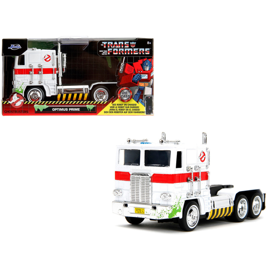 G1 Autobot Optimus Prime Truck White with Robot on Chassis from "Transformers" TV Series - "Ghostbusters" (1984) Movie Crossover "Hollywood Rides" Series Diecast