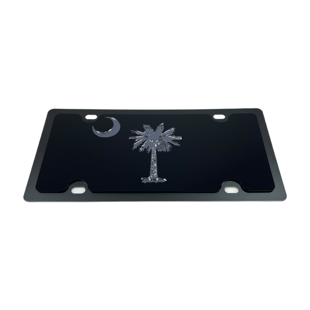 South Carolina State Flag Blacked Out Carbon Steel License Plate