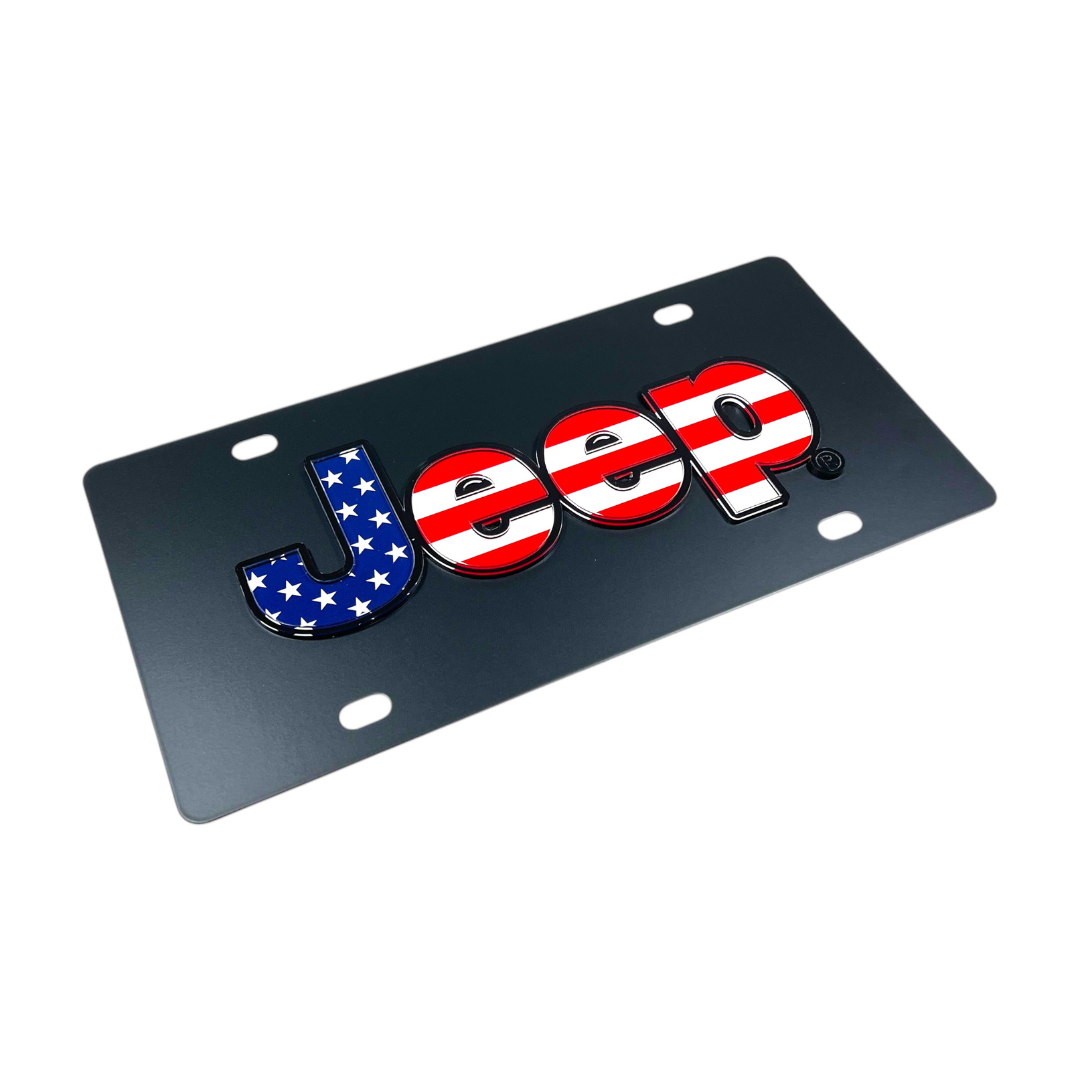 Jeep USA Flag Carbon Steel License Plate