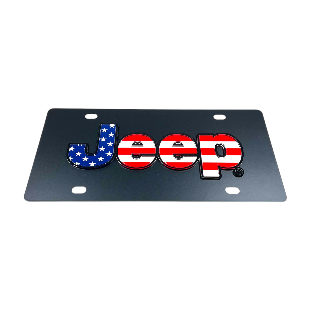 Jeep USA Flag Carbon Steel License Plate