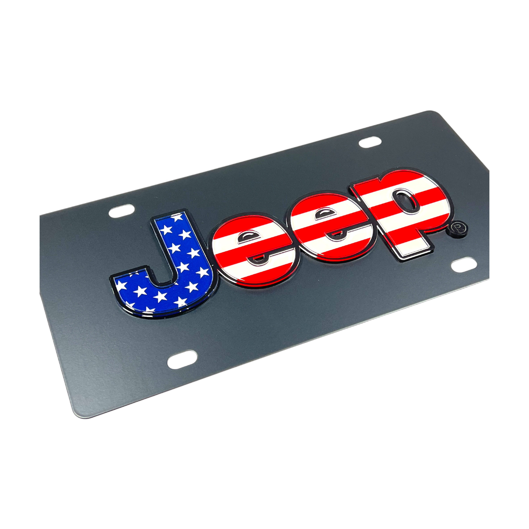 Jeep USA Flag Carbon Steel License Plate