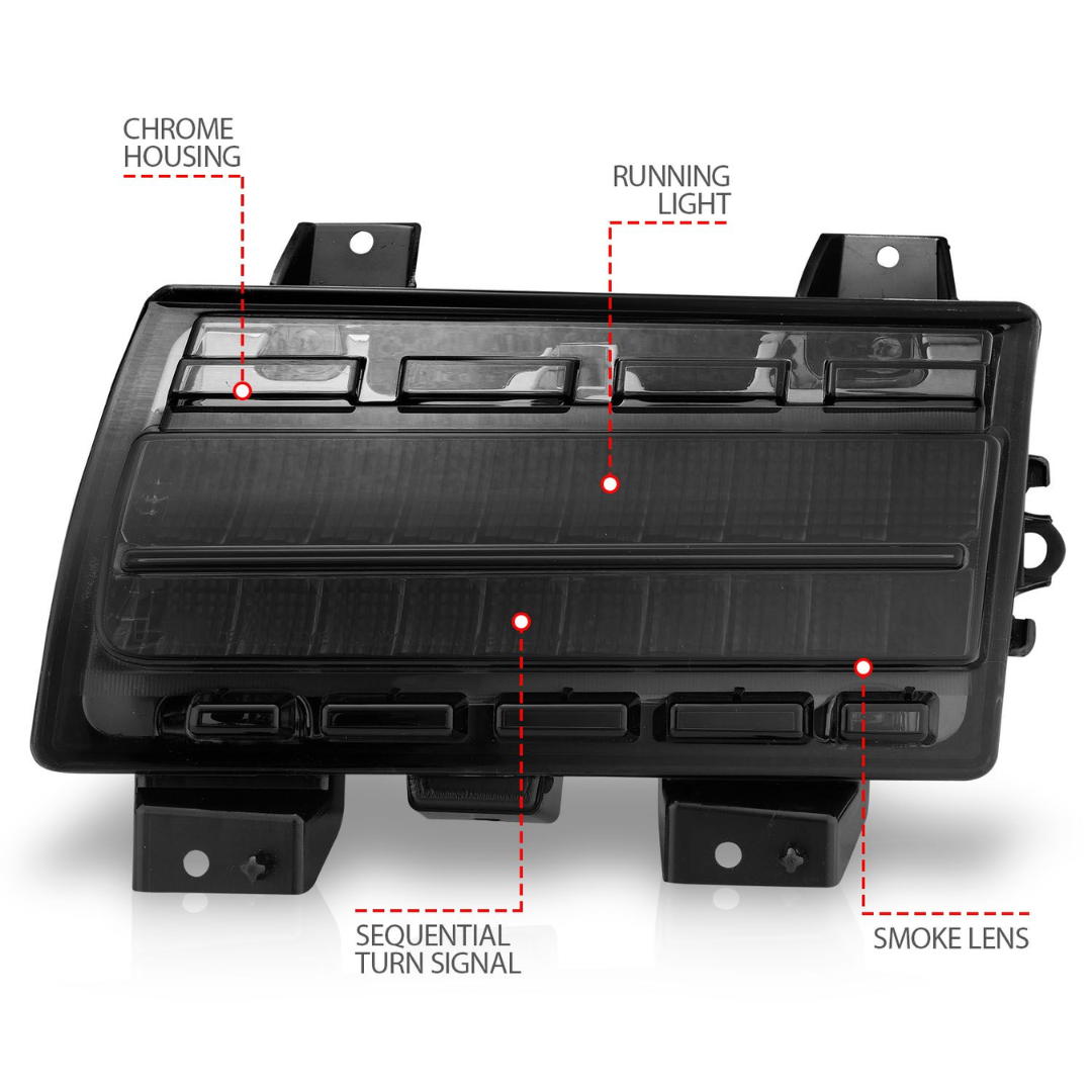 Jeep Wrangler 18-23 / Gladiator 20-23 Full LED Fender Lights Smoke W/ Sequential Signal (FOR MODELS W/ FACTORY HALOGEN FENDER LIGHTS)