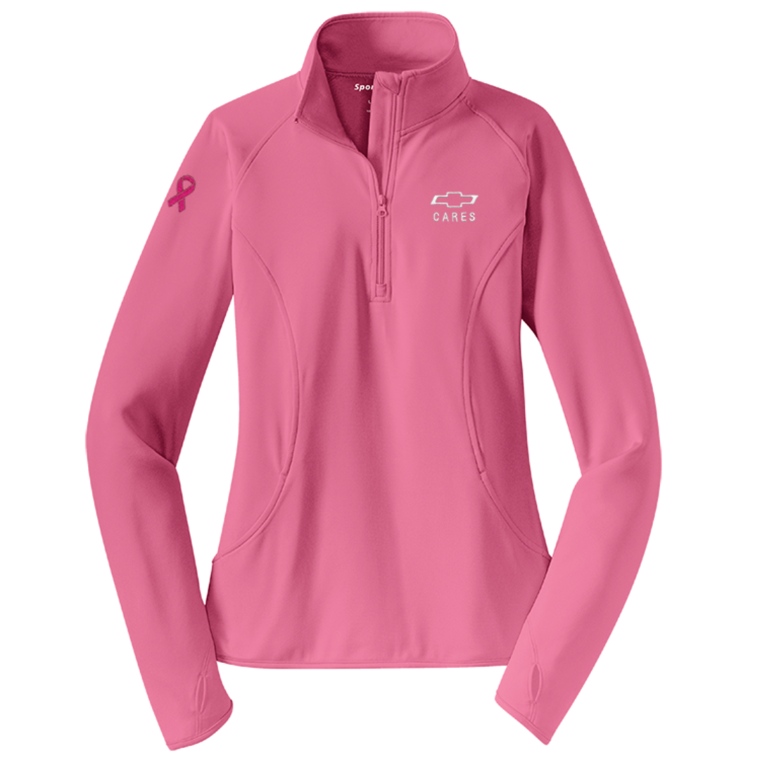 Ladies pink Chevy Cares half zip pullover