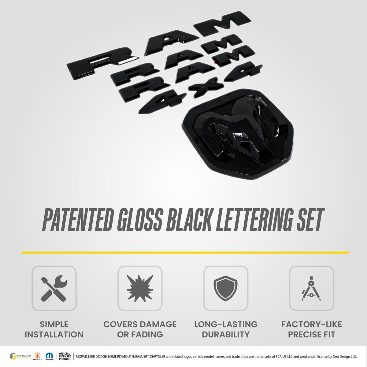 Trim Illusion LET800BLK gloss black lettering set for 2019-2024 Ram 1500 - image 8