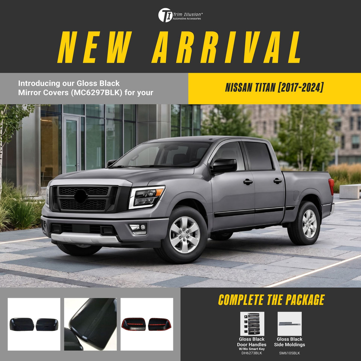 Trim Illusion MC6297BLK gloss black mirror covers for 2017-2024 Nissan TITAN - image 11