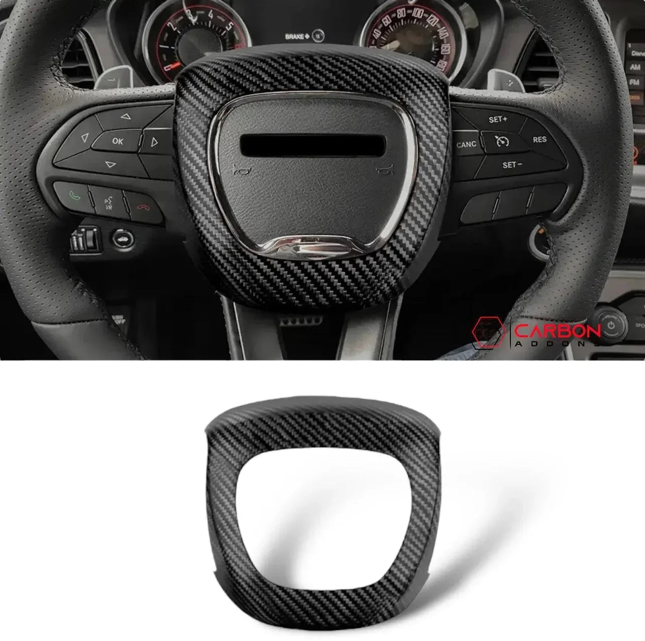 Real Carbon Fiber Steering Airbag Cover | For 2015+ Dodge Charger Challenger Durango