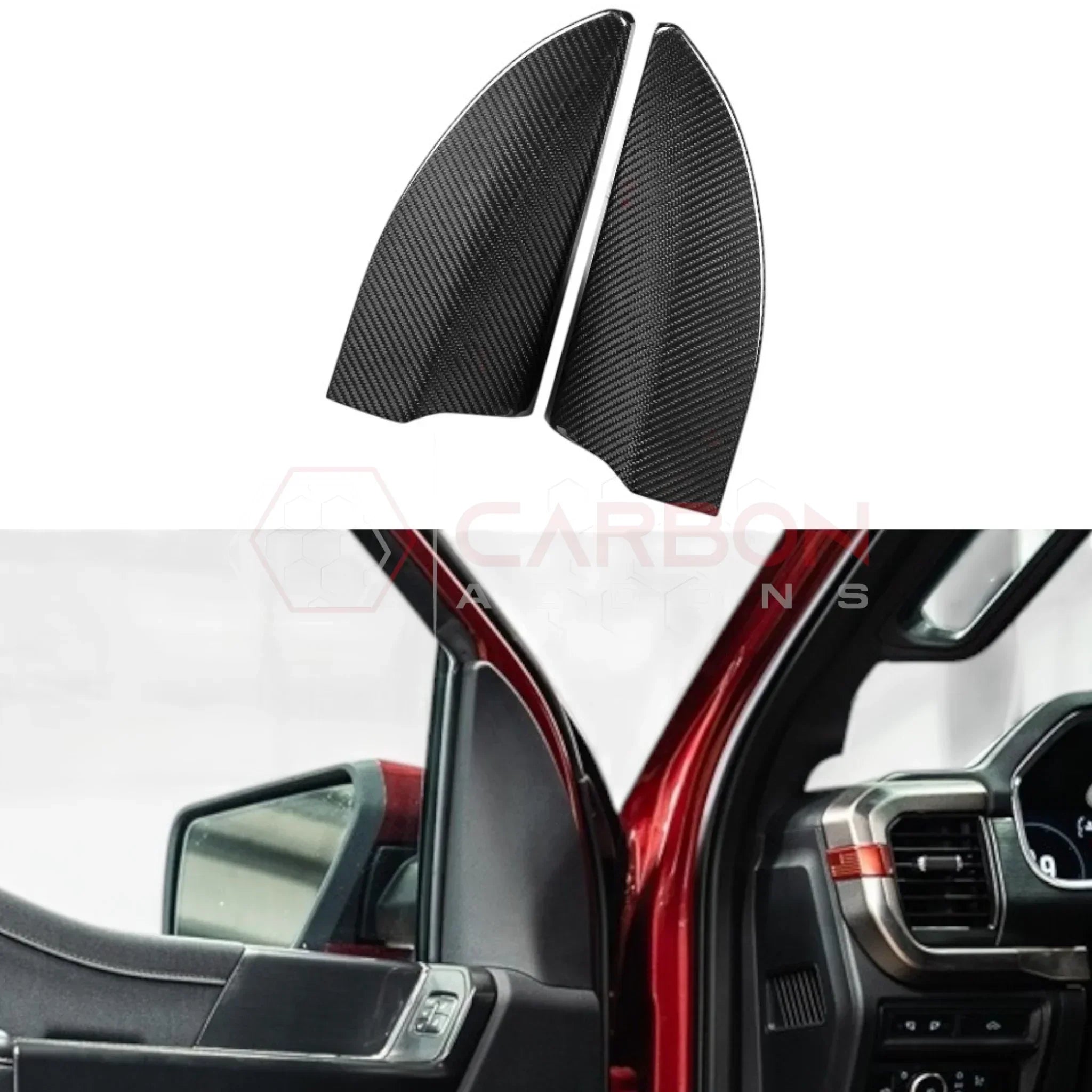 Real Carbon Fiber A-Pillar Speaker Trim Covers for 2021+ Ford F-150