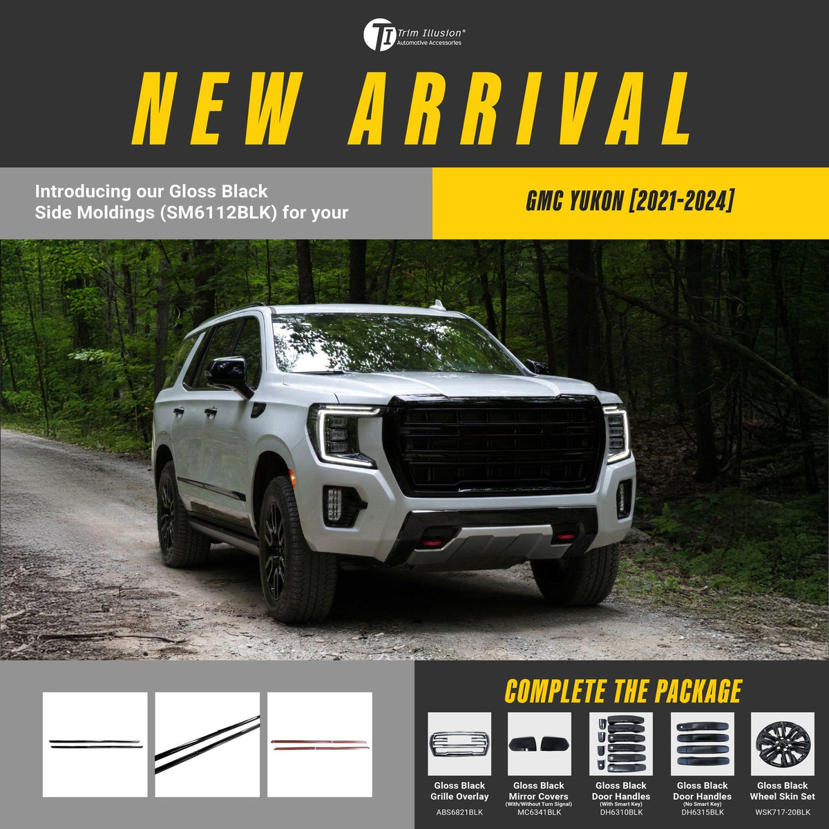 Trim Illusion SM6112BLK gloss black door molding set for 2021-2024 GMC Yukon - image 14