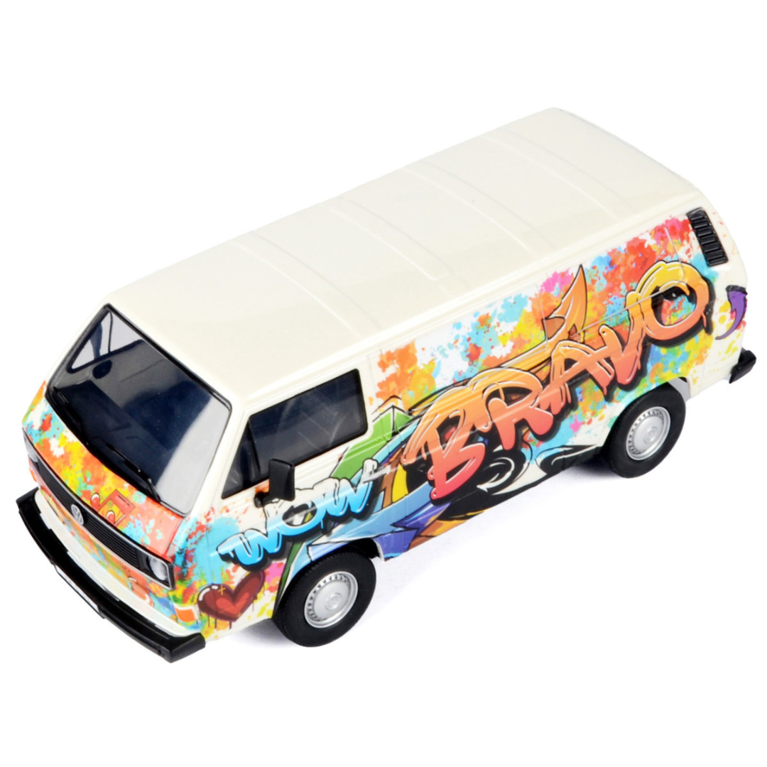 Volkswagen Type 2 (T3) Van White Metallic with Graffiti Graphics 1/24 Diecast Model Car