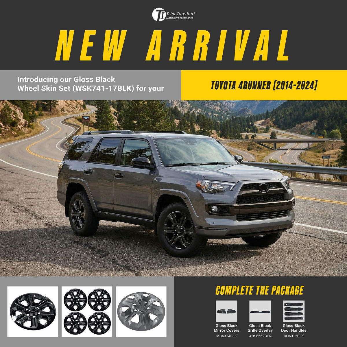 Trim Illusion WSK741-17BLK gloss black wheel skin set for 2014-2024 Toyota 4Runner - image 14