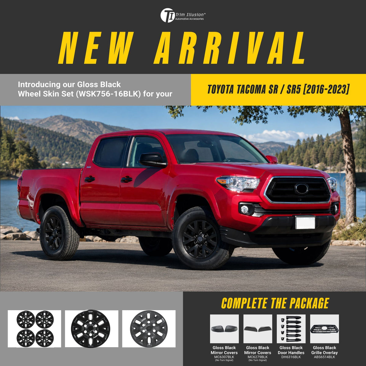 Trim Illusion WSK756-16BLK gloss black wheel skin set for 2016-2023 Toyota Tacoma - image 14