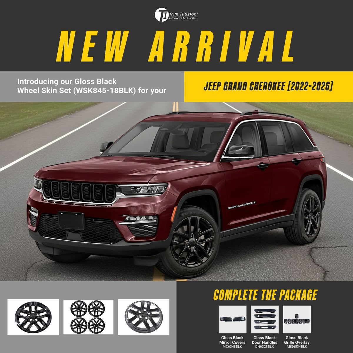 Trim Illusion WSK845-18BLK gloss black wheel skin set for 2022-2026 Jeep Grand Cherokee L and Grand Cherokee - image 14