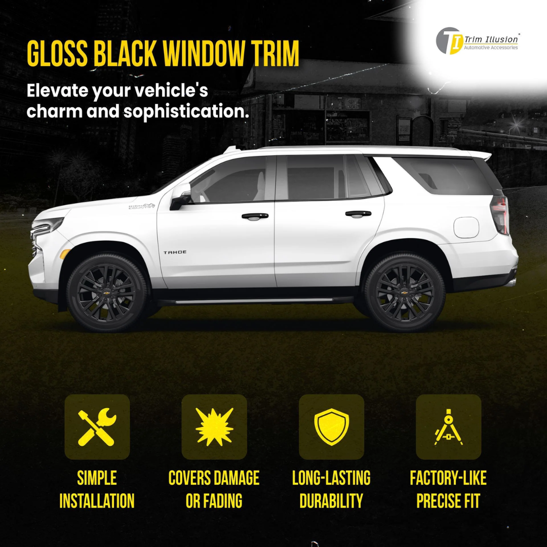 2021-2024 Chevrolet Tahoe 6 PCS Gloss Black Tape-on Window Trim Set