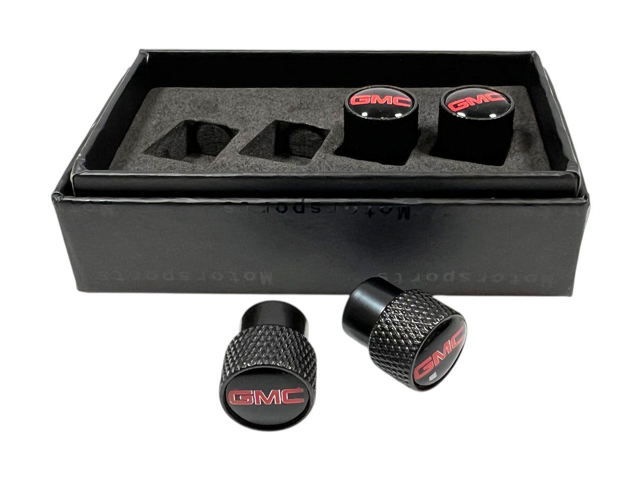 GMC Black Knurled Valve Stem Caps