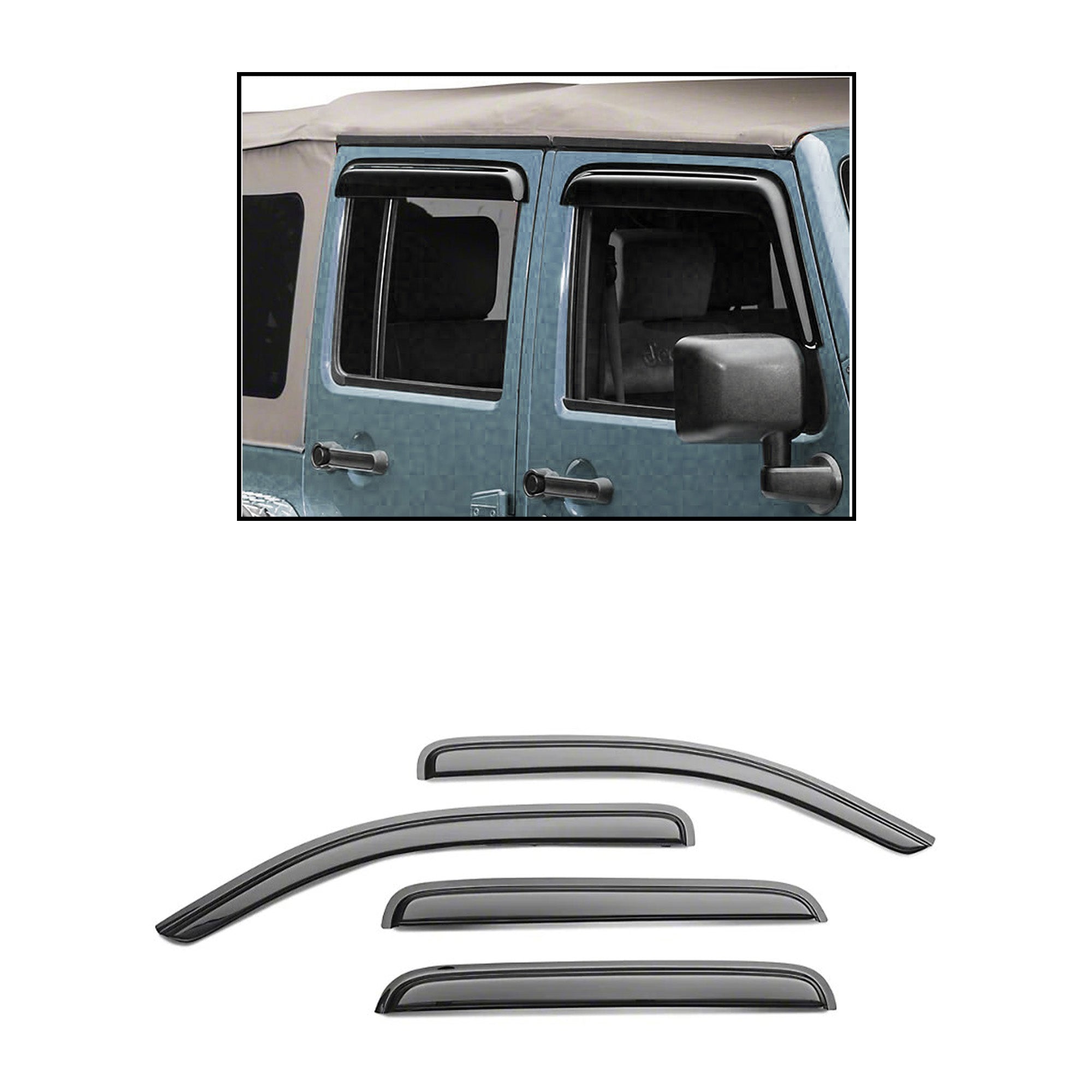 2007-2018 Jeep Wrangler Rain Guards Tape On | Black Horse Off Road - Image 1