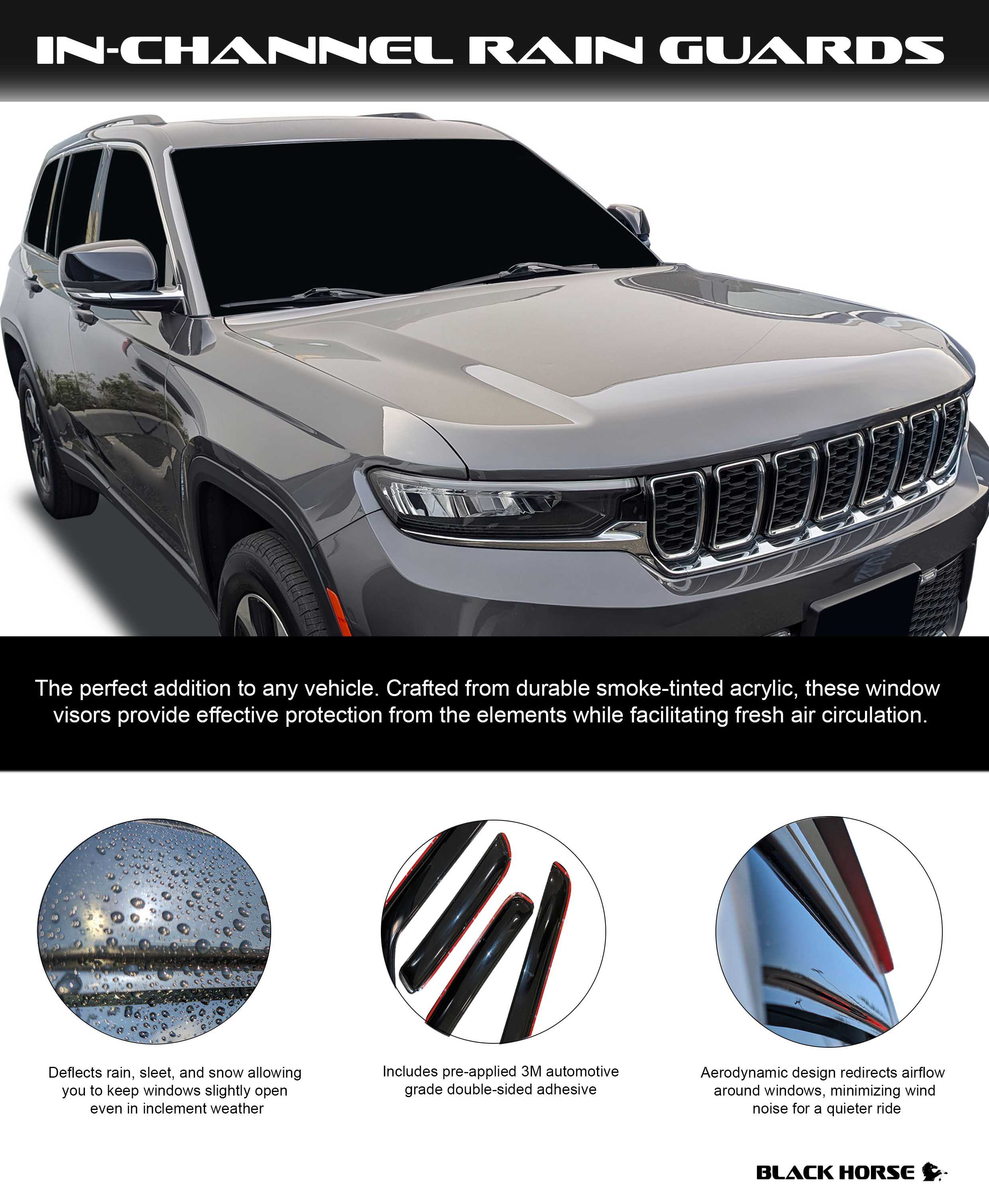 2011-2021 Jeep Grand Cherokee Rain Guards In Channel | Black Horse Off Road - Image 3