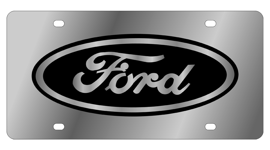 Black Ford Oval Stainless Steel License Plate