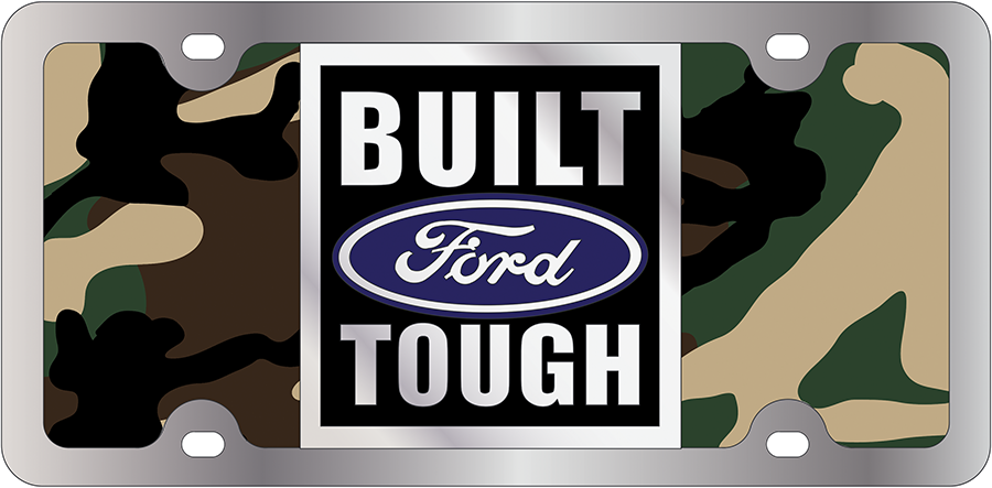 Ford Built Ford Tough Camo Stainless Steel License Plate