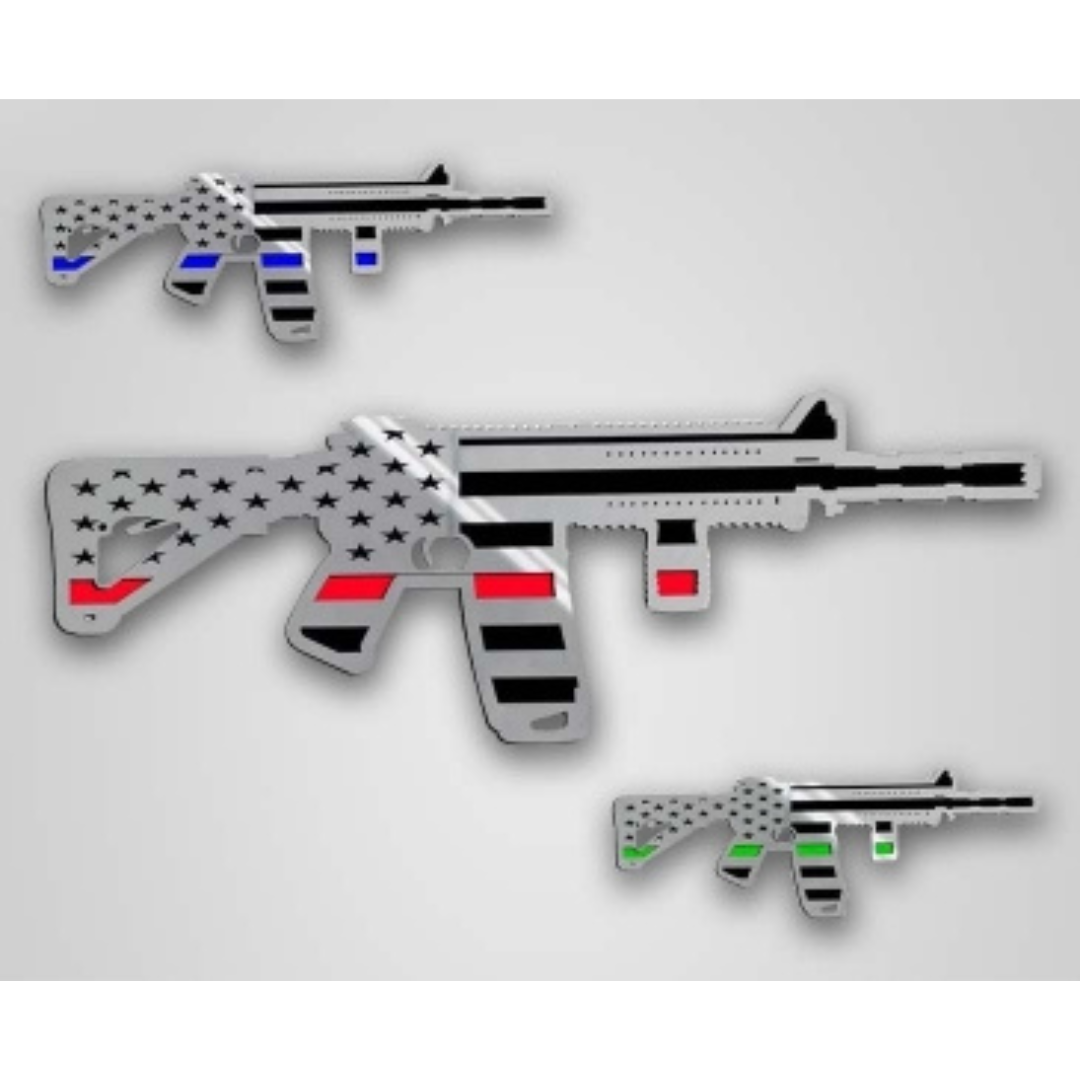 Truck, Jeep, Gun Safe Emblem - AR15 Gun w/Laser Cut Flag Motif 1Pc | Stainless Steel