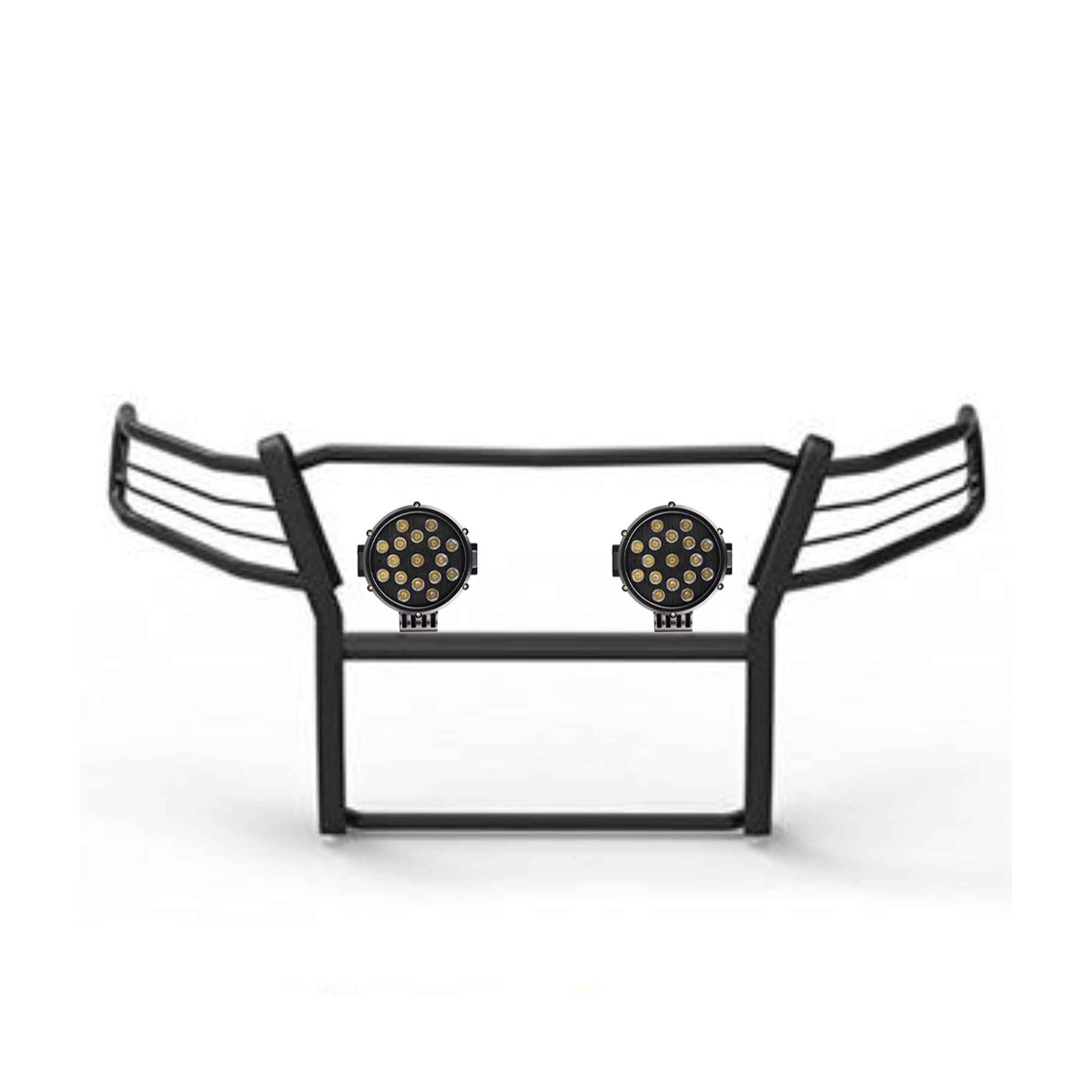 2007-2013 Chevrolet Silverado 1500 Grille Guard Kit Modular Incl. pair of 7.0"Dia.  LED  Lights w/ Black Trim Rings w/ Wiring Harness and Switch | Black Horse Off Road - Image 3