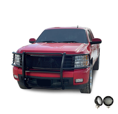 2007-2013 Chevrolet Silverado 1500 Grille Guard Kit Modular Pair  of 5.3" Dia. LED Flood Lights w/ Black Trim Rings Wiring Harness  and Switch | Black Horse Off Road - Image 9