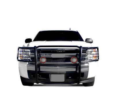 2007-2013 Chevrolet Silverado 1500 Grille Guard Kit Modular Pair  of 5.3" Dia. LED Flood Lights w/ Red Trim Rings Wiring Harness  and Switch | Black Horse Off Road - Image 1