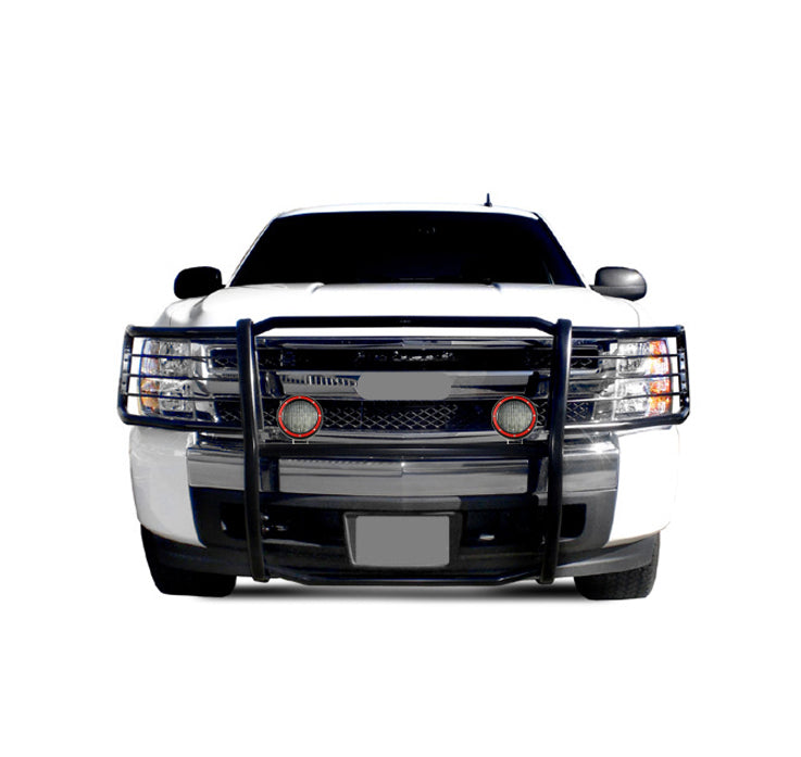 2007-2013 Chevrolet Silverado 1500 Grille Guard Kit Modular Pair  of 5.3" Dia. LED Flood Lights w/ Red Trim Rings Wiring Harness  and Switch | Black Horse Off Road - Image 1
