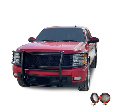 2007-2013 Chevrolet Silverado 1500 Grille Guard Kit Modular Pair  of 5.3" Dia. LED Flood Lights w/ Red Trim Rings Wiring Harness  and Switch | Black Horse Off Road - Image 9
