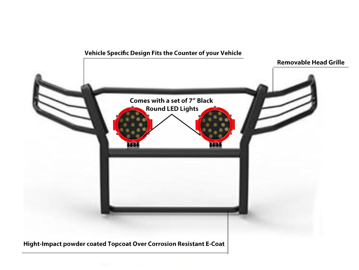 2007-2013 Chevrolet Silverado 1500 Grille Guard Kit Modular Incl. pair of 7.0"Dia.  LED  Lights w/Red Trim Rings w/ Wiring Harness and Switch | Black Horse Off Road - Image 4
