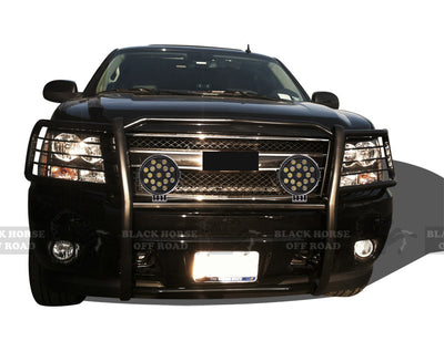 2007-2014 Chevrolet Avalanche Grille Guard Kit Modular Incl. pair of 7.0"Dia.  LED  Lights w/ Black Trim Rings w/ Wiring Harness and Switch | Black Horse Off Road - Image 6