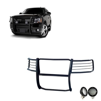2007-2014 Chevrolet Avalanche Grille Guard Kit Modular Pair  of 5.3" Dia. LED Flood Lights w/ Black Trim Rings Wiring Harness  and Switch | Black Horse Off Road - Image 1