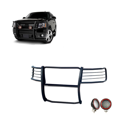 2007-2014 Chevrolet Avalanche Grille Guard Kit Modular Pair  of 5.3" Dia. LED Flood Lights w/ Red Trim Rings Wiring Harness  and Switch | Black Horse Off Road - Image 1