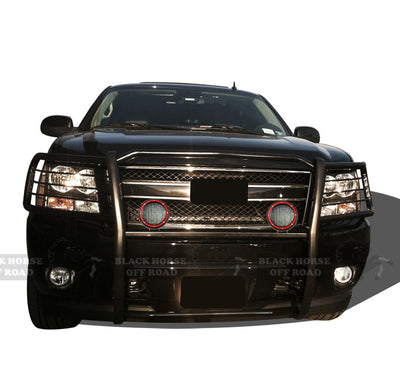 2007-2014 Chevrolet Avalanche Grille Guard Kit Modular Pair  of 5.3" Dia. LED Flood Lights w/ Red Trim Rings Wiring Harness  and Switch | Black Horse Off Road - Image 9