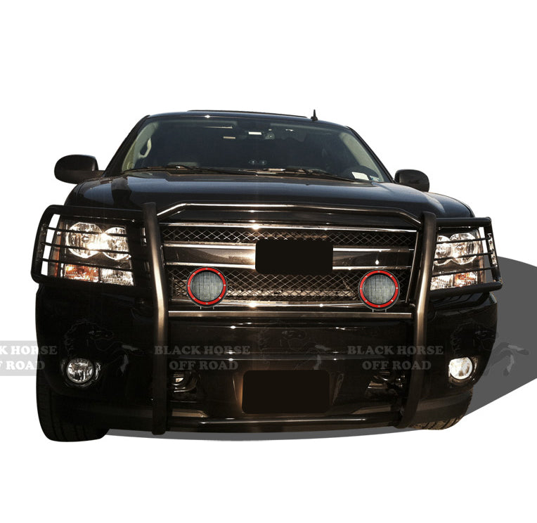 2007-2014 Chevrolet Avalanche Grille Guard Kit Modular Pair  of 5.3" Dia. LED Flood Lights w/ Red Trim Rings Wiring Harness  and Switch | Black Horse Off Road - Image 9