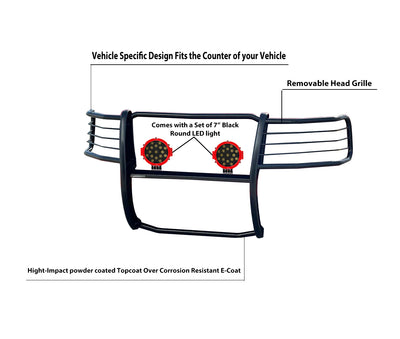 2007-2014 Chevrolet Avalanche Grille Guard Kit Modular Incl. pair of 7.0"Dia.  LED  Lights w/Red Trim Rings w/ Wiring Harness and Switch | Black Horse Off Road - Image 2