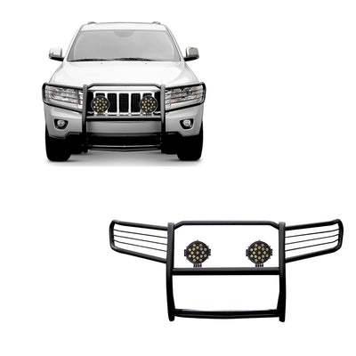 2005-2010 Jeep Grand Cherokee Grille Guard Kit Modular Incl. pair of 7.0"Dia.  LED  Lights w/ Black Trim Rings w/ Wiring Harness and Switch | Black Horse Off Road - Image 1