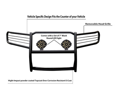 2005-2010 Jeep Grand Cherokee Grille Guard Kit Modular Incl. pair of 7.0"Dia.  LED  Lights w/ Black Trim Rings w/ Wiring Harness and Switch | Black Horse Off Road - Image 8