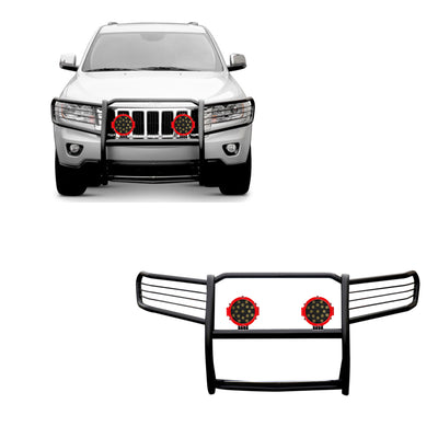 2005-2010 Jeep Grand Cherokee Grille Guard Kit Modular Incl. pair of 7.0"Dia.  LED  Lights w/Red Trim Rings w/ Wiring Harness and Switch | Black Horse Off Road - Image 1