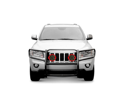2005-2010 Jeep Grand Cherokee Grille Guard Kit Modular Incl. pair of 7.0"Dia.  LED  Lights w/Red Trim Rings w/ Wiring Harness and Switch | Black Horse Off Road - Image 5